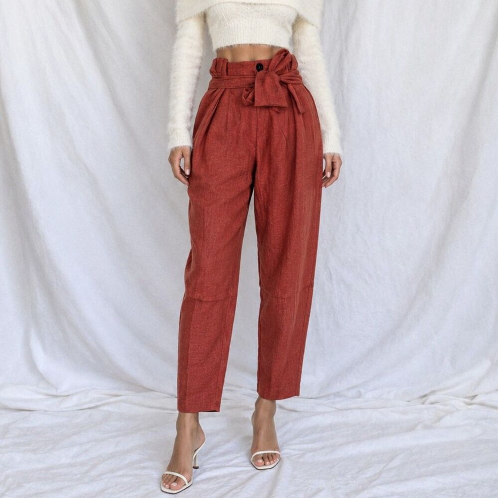 Vintage Y2K Orange High Waisted Paperbag Waist Tie Cropped Capri Pants Size XS/S